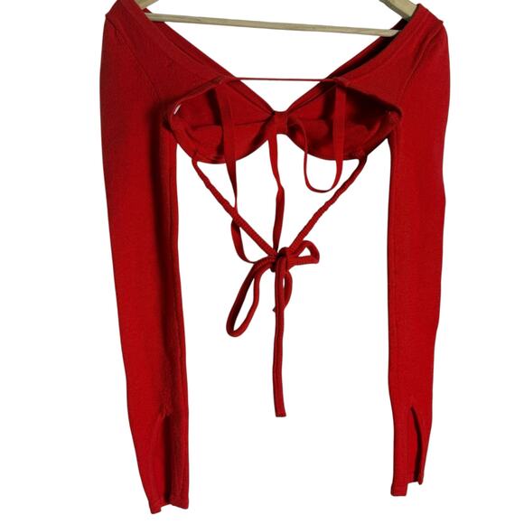 For Love & Lemons Edith Red Cropped Strappy Tie Back Sweater Skirt Set XXS - Picture 10 of 16